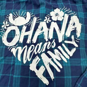 Disney Lilo & Stitch | Women's Large Ohana Means Family Blue Plaid Flannel Shirt